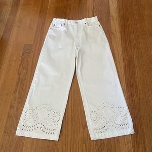 Polo by Ralph Lauren White Eyelet Wide Leg Cropped Denim Jeans